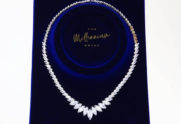 Swarovski Crystal Bridal Leaves V shape Necklace , Long Bridal Jewelry, Bridal Necklace, Statement Necklace Cz Necklace Set.
